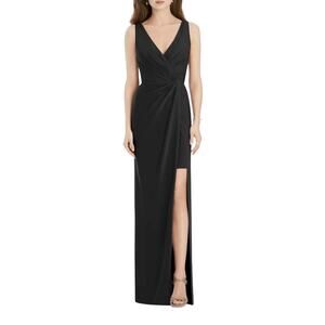 Jenny Packham Size 4 Black Crepe Column Gown Maxi Dress Draped JP1013